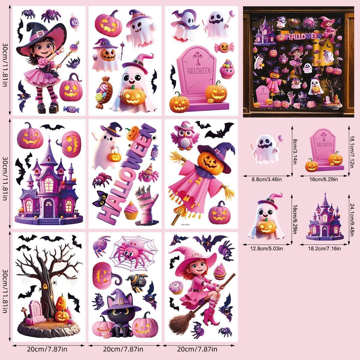 2Sets WSJ04 Halloween Static Window Stickers (9 Sheets Per Set)