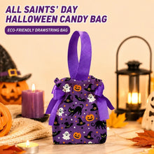 8Pcs Purple Background Black Cat Halloween Drawstring Bags