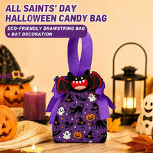 8Pcs Purple Background Black Cat Halloween Drawstring Bags With Bat Doll