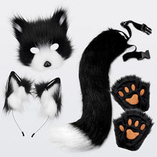 Grey Fox Tail & Cat Ears Costume Set with Gloves for Halloween Cosplay grey