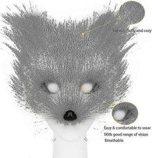 Artificial Fur Fox Tail Cat Werewolf Cosplay Costume Set Plush Mask Fluffy Paws Gloves Halloween Christmas Grass yellow One Size