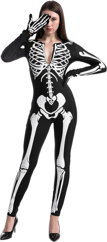 Adult Chilren Skeleton Costume Women Glow in the Dark Skeleton Costume Halloween Fancy Dress Up Role Play Cosplay 1 XL