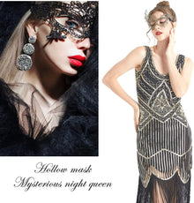 Masquerade Mask - Venetian Mask for Women, Beautiful Elegant Lace Mask for Ladies Halloween Mardi Gras Party Gold+Silver+Black