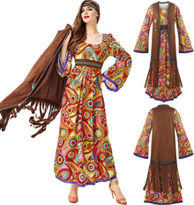 60s costume women, hippie women's dress set, 70s disco halloween outfits, hippie clothing women's costume, 60s clothing accessories M