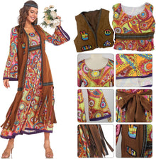 60s costume women, hippie women's dress set, 70s disco halloween outfits, hippie clothing women's costume, 60s clothing accessories M