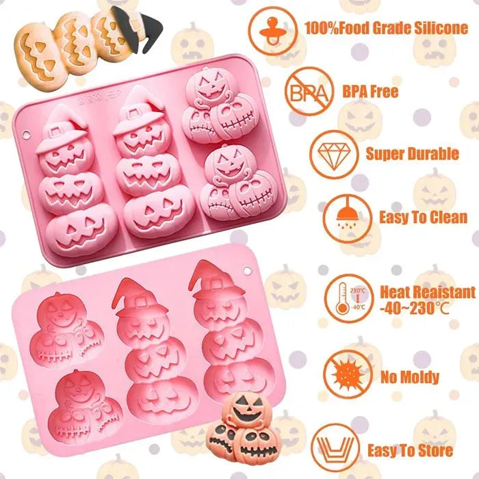 4 Cavity Halloween Pumpkin Silicone Mold, 21.6 x 14.5 cm