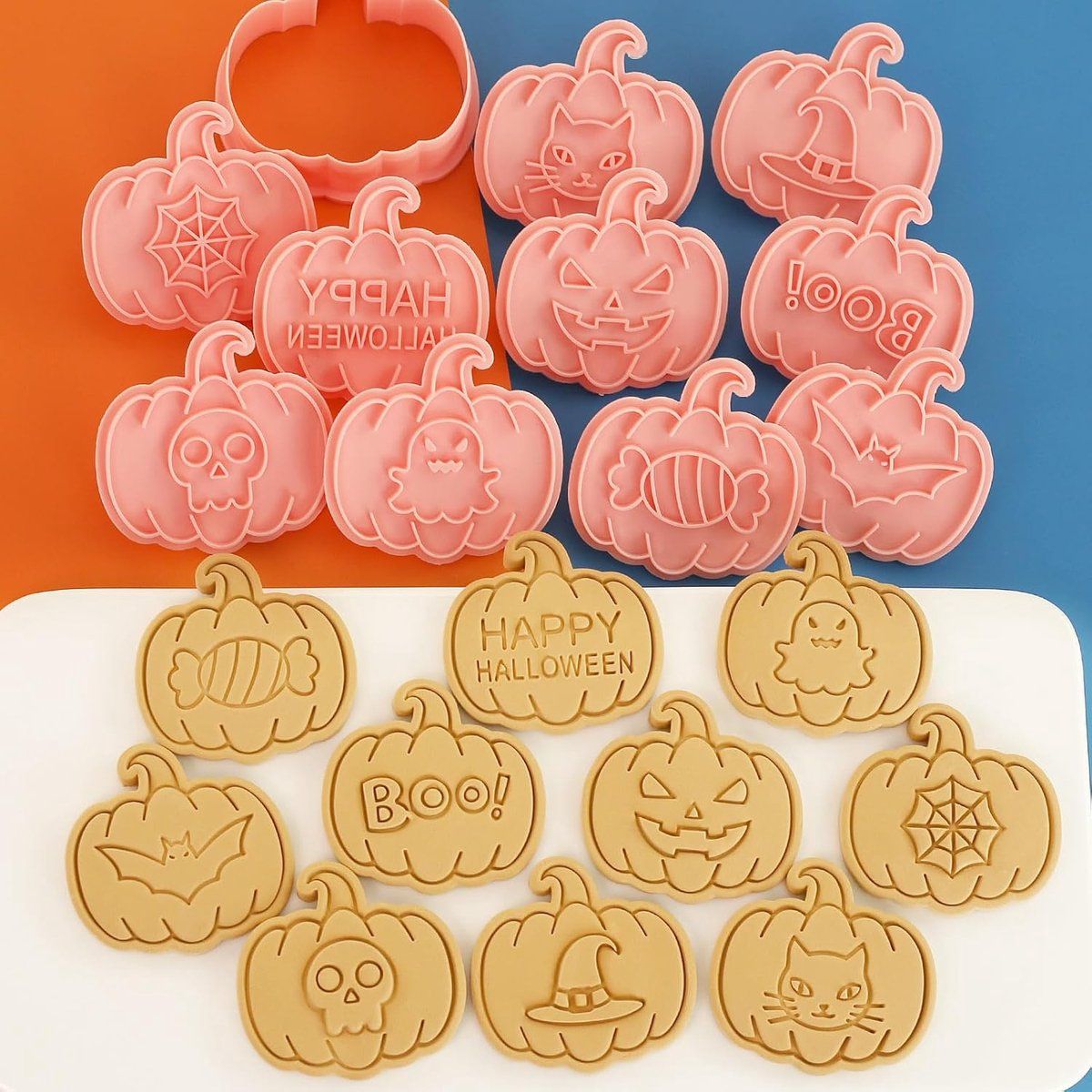 10 Pack Halloween Cookie Cutters with 3D Ghost Stamps Style I