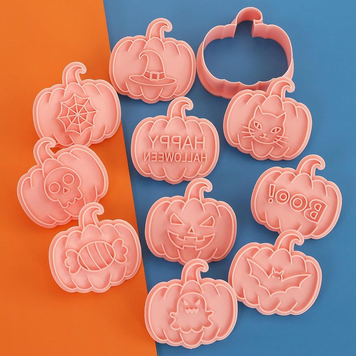 10 Pack Halloween Cookie Cutters with 3D Ghost Stamps Style I