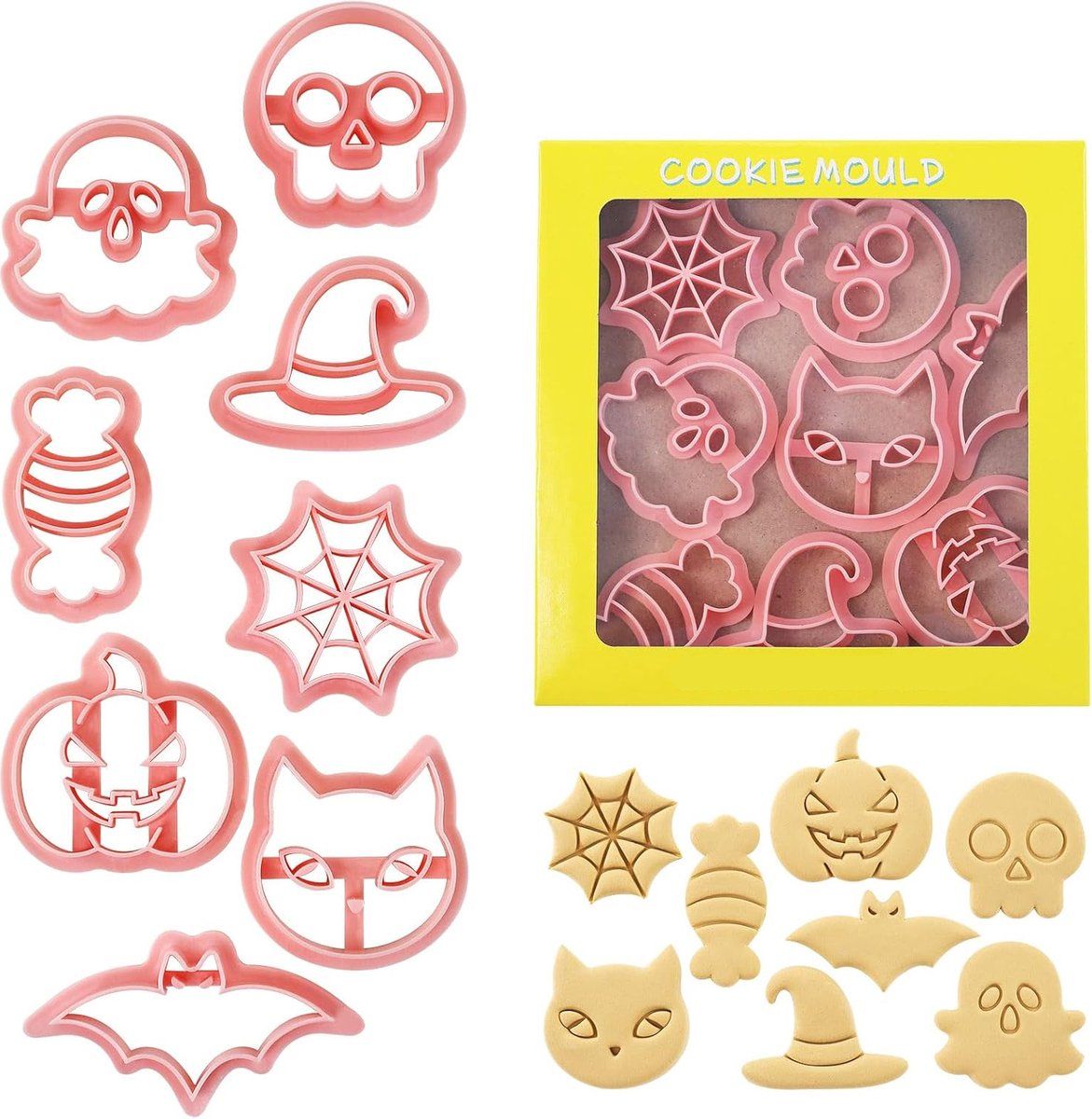 8 Pack Halloween Cookie Cutters with 3D Ghost Stamps Style F