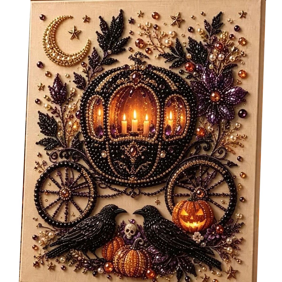 Halloween Carriage Rhinestone Pearl Painting Wall Art 20x20cm