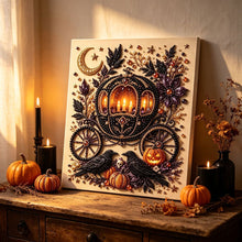 Halloween Carriage Rhinestone Pearl Painting Wall Art 20x20cm