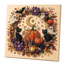 Halloween Black Cat Diamond Painting Art 20x20cm - Rhinestone & Pearl Decor