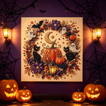 Halloween Black Cat Diamond Painting Art 20x20cm - Rhinestone & Pearl Decor