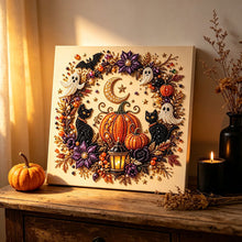 Halloween Black Cat Diamond Painting Art 20x20cm - Rhinestone & Pearl Decor