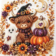 Halloween Highland Cow Rhinestone Pearl Painting Wall Art 20x20cm