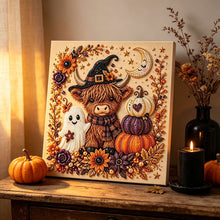 Halloween Highland Cow Rhinestone Pearl Painting Wall Art 20x20cm