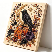 Halloween Crow Rhinestone Pearl Painting Wall Art 20x20cm