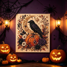 Halloween Crow Rhinestone Pearl Painting Wall Art 20x20cm