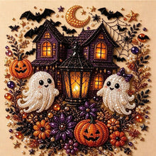 Halloween Haunted House Rhinestone Pearl Painting Wall Art 20x20cm