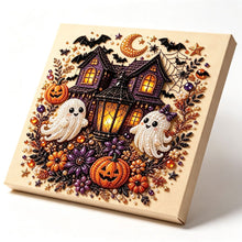 Halloween Haunted House Rhinestone Pearl Painting Wall Art 20x20cm