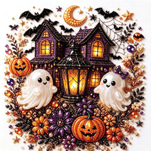 Halloween Haunted House Rhinestone Pearl Painting Wall Art 20x20cm