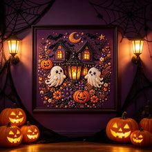Halloween Haunted House Rhinestone Pearl Painting Wall Art 20x20cm