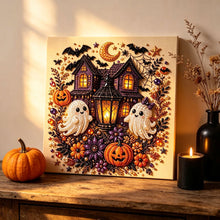 Halloween Haunted House Rhinestone Pearl Painting Wall Art 20x20cm