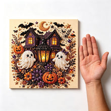 Halloween Haunted House Rhinestone Pearl Painting Wall Art 20x20cm