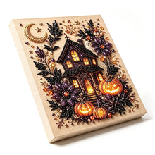 Halloween Moon Haunted House Rhinestone Pearl Painting Wall Art 20x20cm