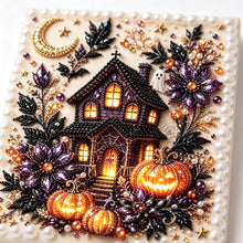 Halloween Moon Haunted House Rhinestone Pearl Painting Wall Art 20x20cm