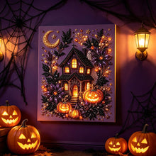 Halloween Moon Haunted House Rhinestone Pearl Painting Wall Art 20x20cm