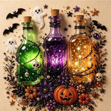 Halloween Potion Bottle Rhinestone Pearl Painting Wall Art 20x20cm