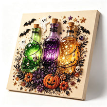 Halloween Potion Bottle Rhinestone Pearl Painting Wall Art 20x20cm