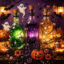Halloween Potion Bottle Rhinestone Pearl Painting Wall Art 20x20cm