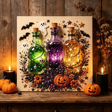 Halloween Potion Bottle Rhinestone Pearl Painting Wall Art 20x20cm