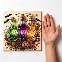 Halloween Potion Bottle Rhinestone Pearl Painting Wall Art 20x20cm