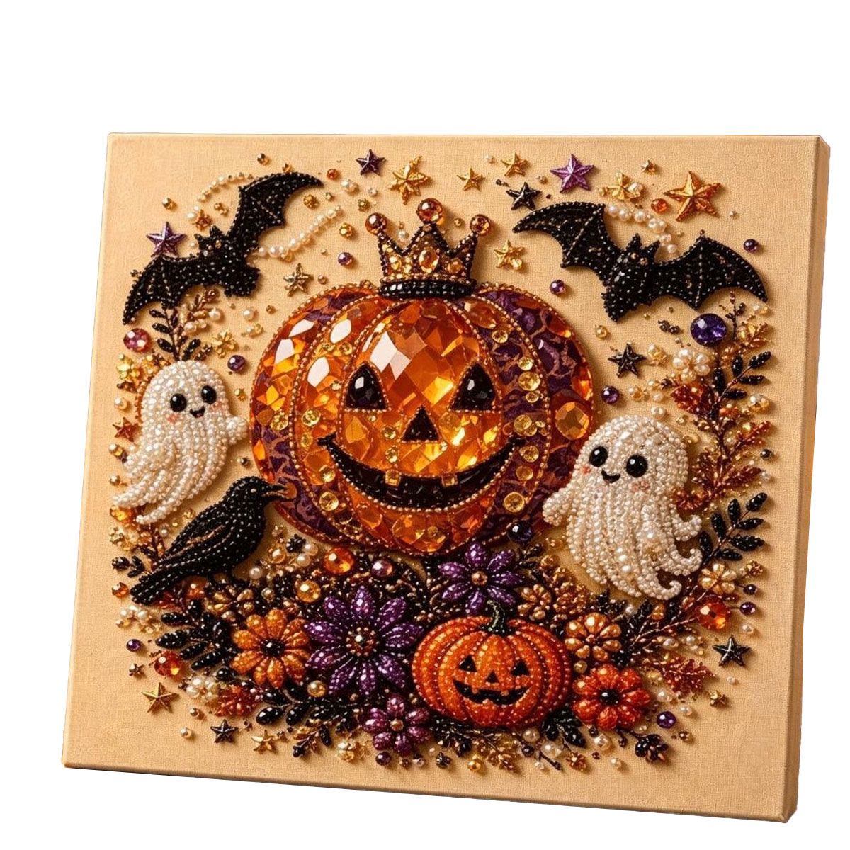 Halloween Pumpkin Diamond Painting Art 20x20cm - Rhinestone & Pearl Decor