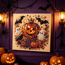 Halloween Pumpkin Diamond Painting Art 20x20cm - Rhinestone & Pearl Decor