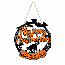 Halloween Happy Halloween Black Cat Pumpkin Wooden Hanging Sign 11inch