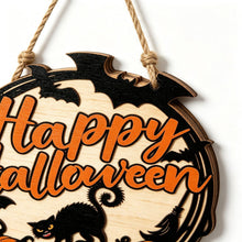Halloween Happy Halloween Black Cat Pumpkin Wooden Hanging Sign 11inch