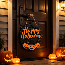 Halloween Happy Halloween Black Cat Pumpkin Wooden Hanging Sign 11inch