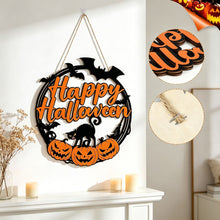 Halloween Happy Halloween Black Cat Pumpkin Wooden Hanging Sign 11inch