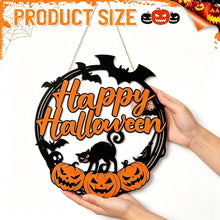 Halloween Happy Halloween Black Cat Pumpkin Wooden Hanging Sign 11inch