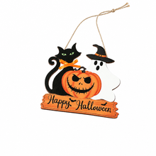 Halloween Black Cat Ghost Pumpkin Wooden Hanging Sign 11inch