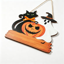 Halloween Black Cat Ghost Pumpkin Wooden Hanging Sign 11inch