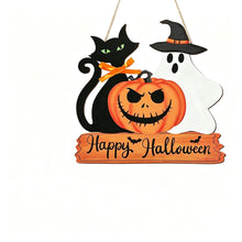 Halloween Black Cat Ghost Pumpkin Wooden Hanging Sign 11inch