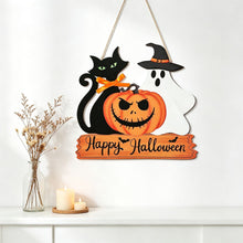 Halloween Black Cat Ghost Pumpkin Wooden Hanging Sign 11inch
