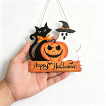 Halloween Black Cat Ghost Pumpkin Wooden Hanging Sign 11inch