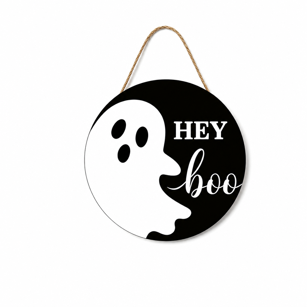 Halloween Hey Boo Ghost Wooden Hanging Sign 12inch