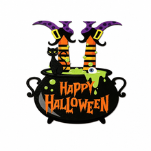 Halloween Witch Legs Cauldron Wooden Hanging Sign 13inch